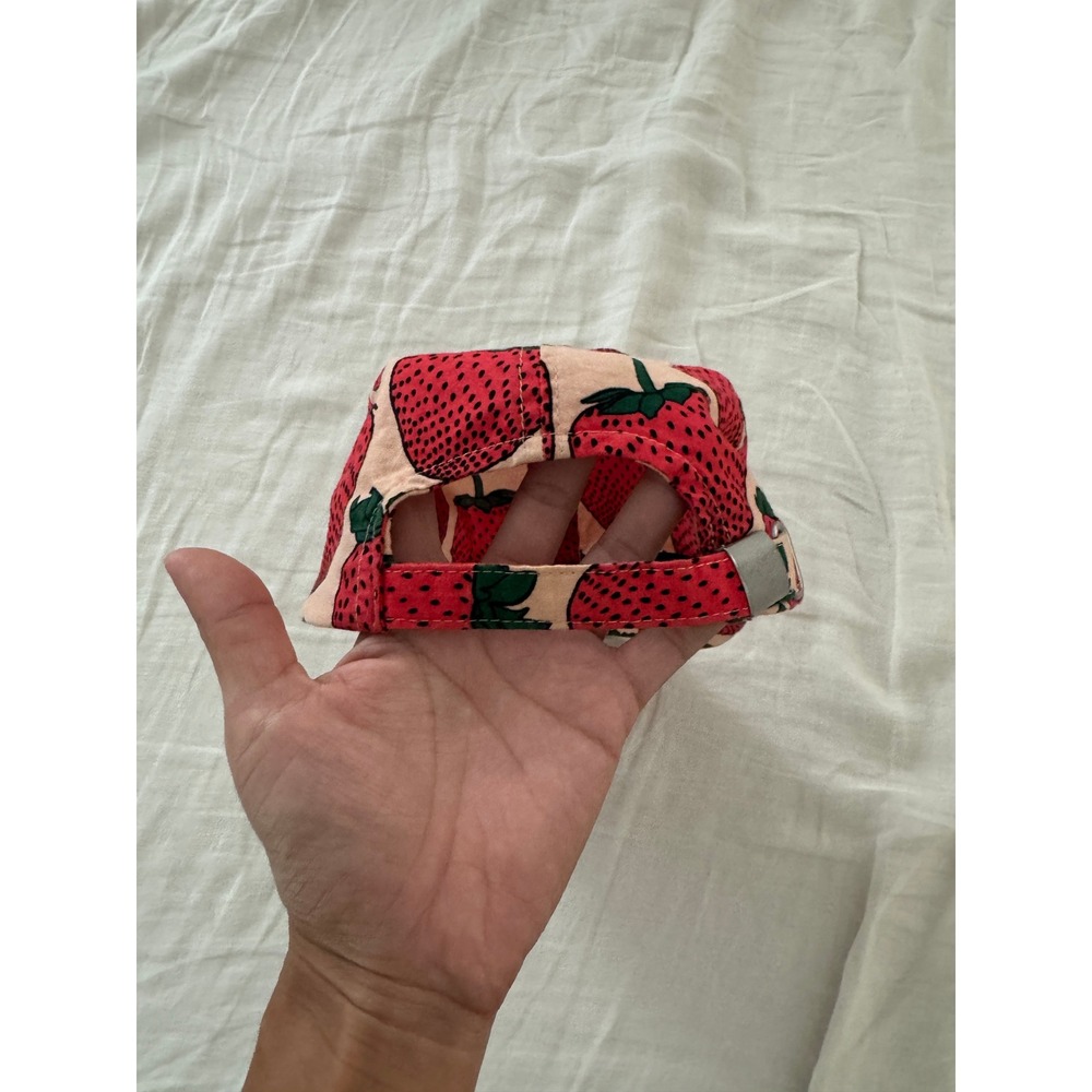 BAGGU Strawberry Print Baseball Cap Pink Red Organic Cotton Adjustable Hat RARE - Picture 3 of 7